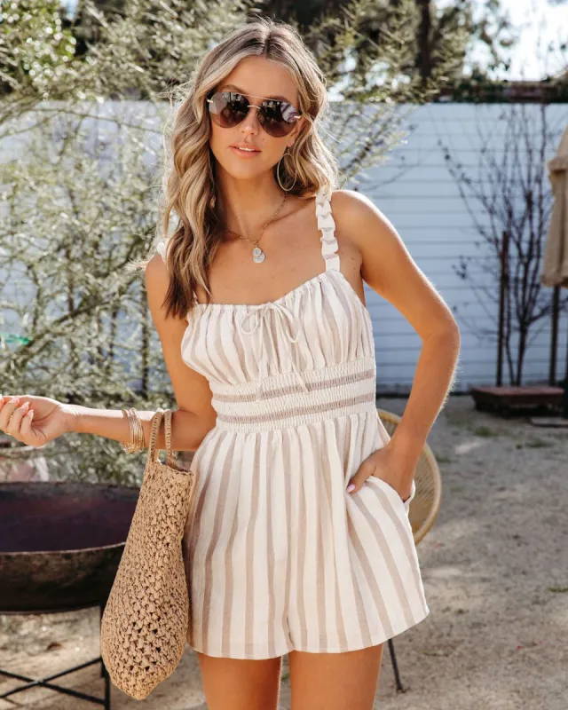 Sandy Treasures Striped Pocketed Romper - Cream/Taupe - FINAL SALE sold by Vici