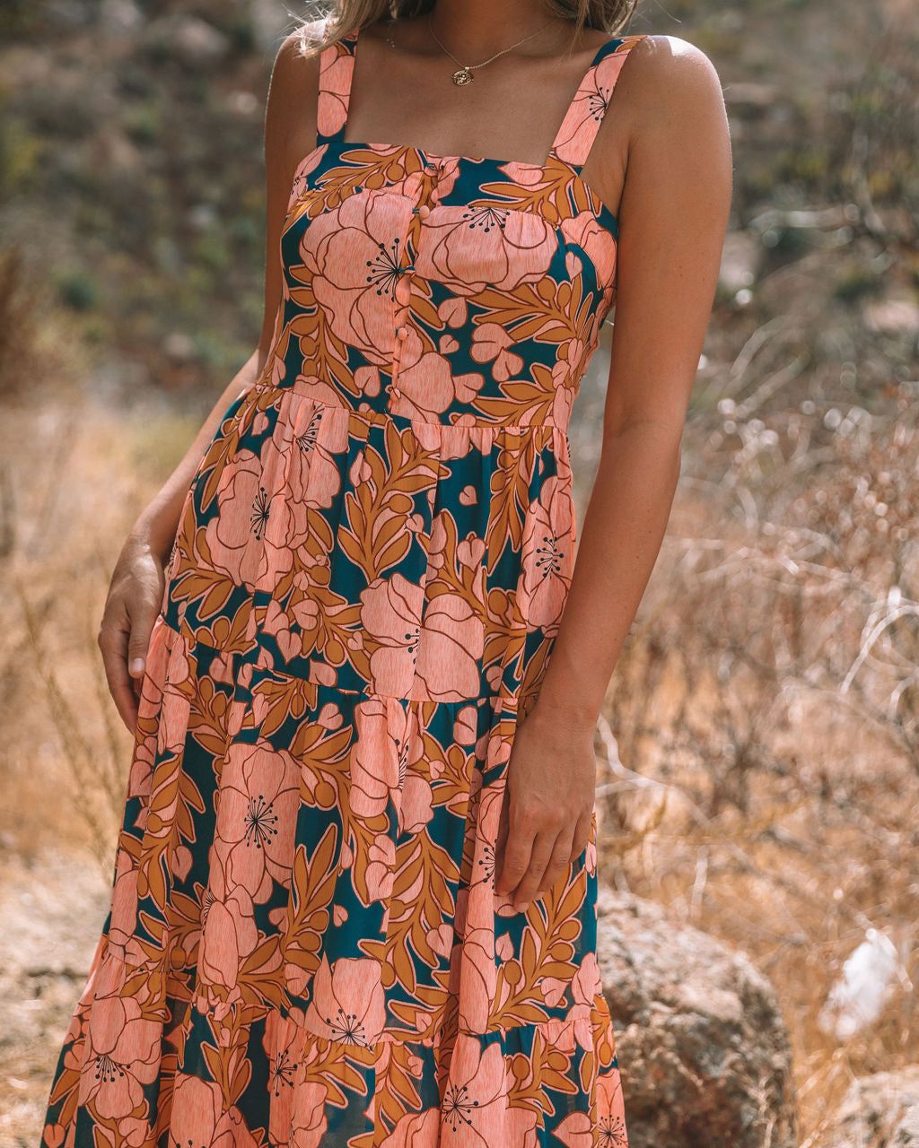 Nisha Floral Button Down Tiered Maxi Dress - FINAL SALE sold by Vici product image thumbnail 4