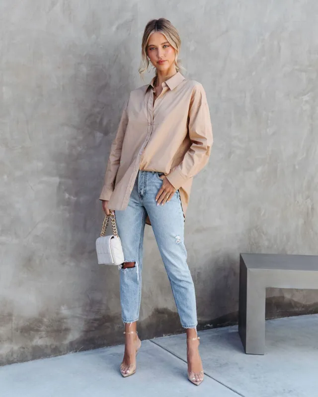 Infinity Cotton Button Down Top - Khaki - FINAL SALE sold by Vici