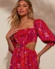 Iris Smocked Puff Sleeve Cutout Midi Dress sold by Vici