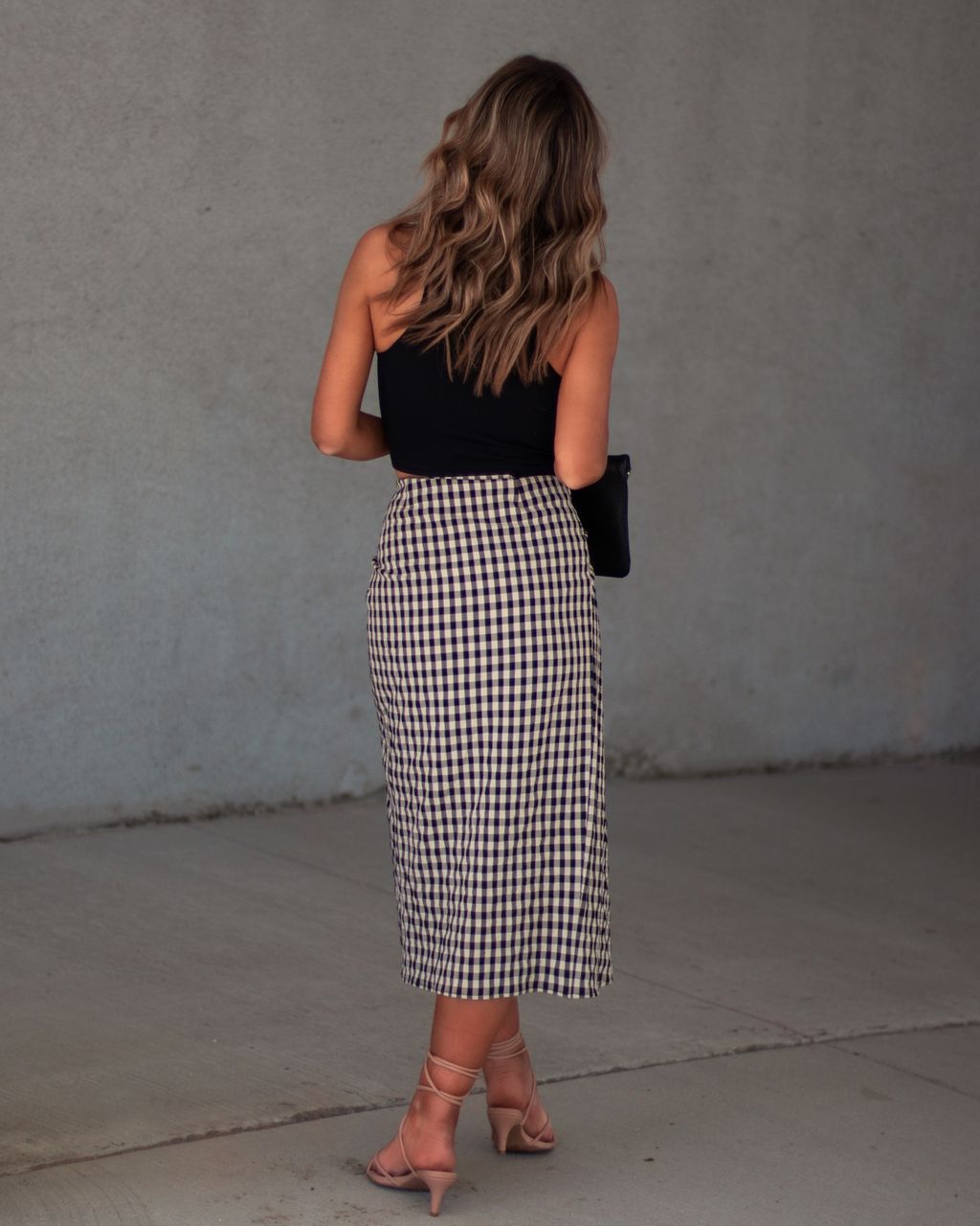 Good Kind Gingham Textured Side Tie Midi Skirt sold by Vici product image thumbnail 4