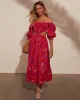 Iris Smocked Puff Sleeve Cutout Midi Dress sold by Vici