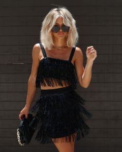 Fancy Rodeo Sequin Fringe Mini Skirt - Silver/Black - FINAL