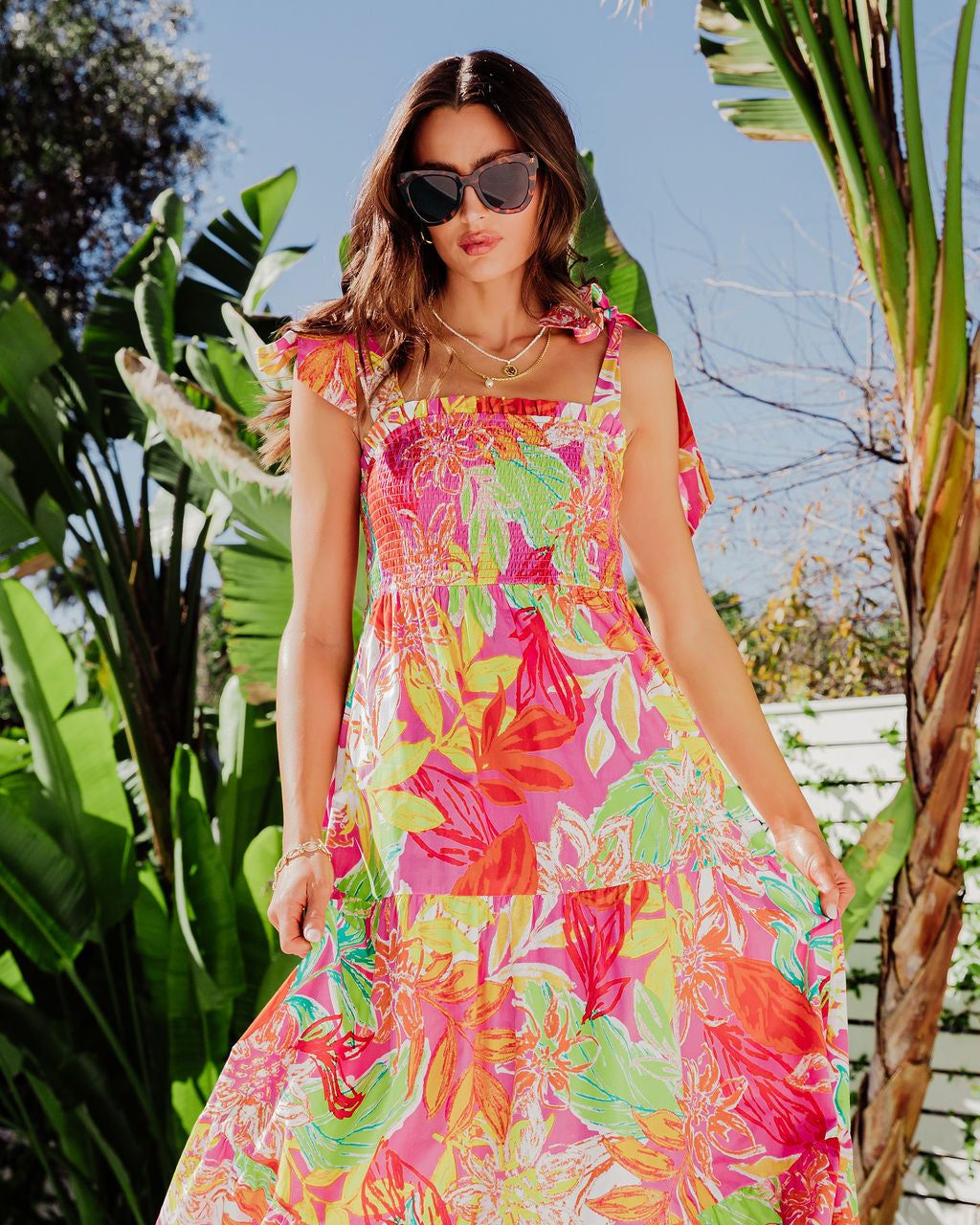 Lost In The Tropics Printed Smocked Cotton Maxi Dress - FINAL SALE sold by Vici product image thumbnail 6