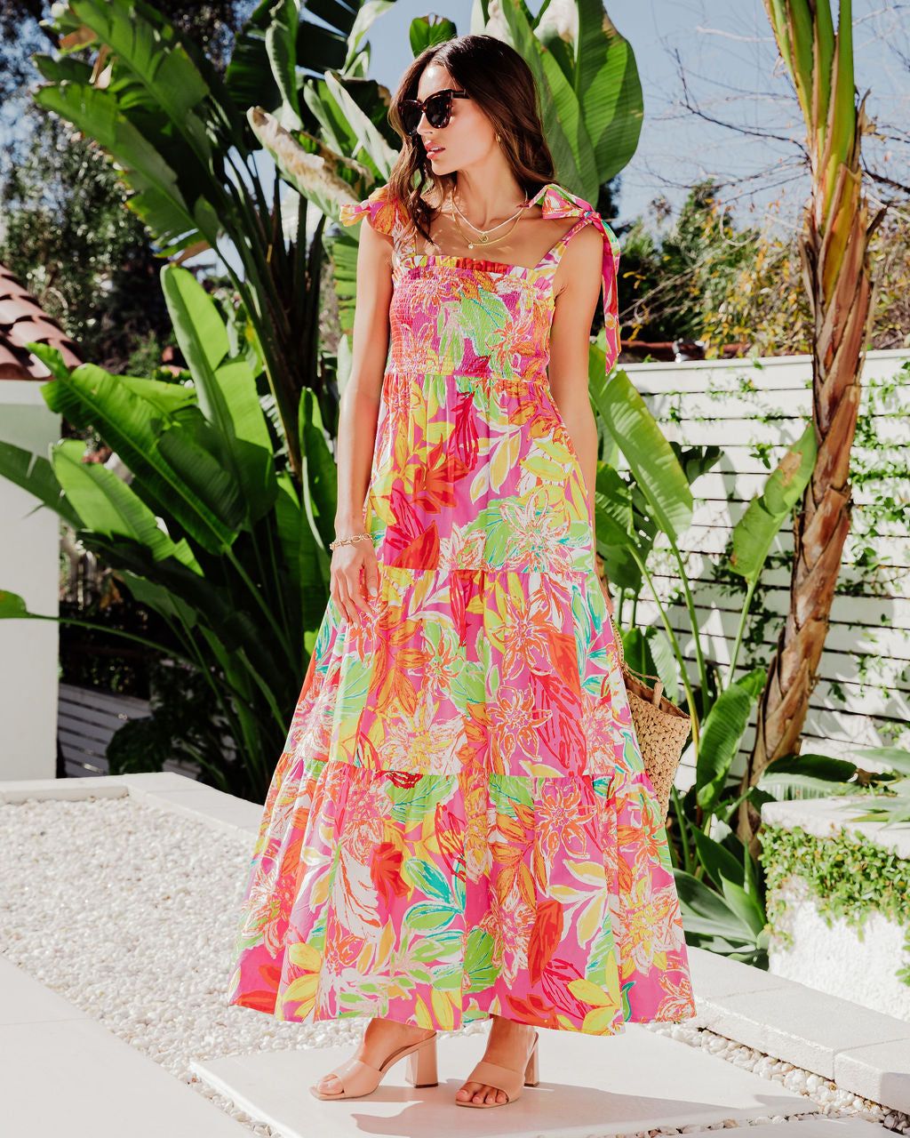 Lost In The Tropics Printed Smocked Cotton Maxi Dress - FINAL SALE sold by Vici product image thumbnail 5