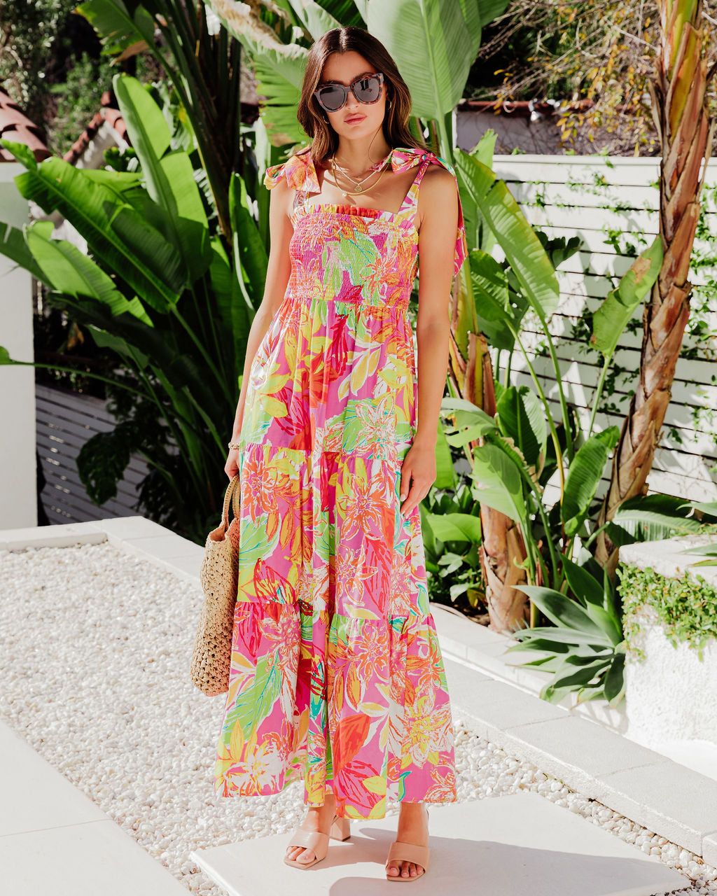 Lost In The Tropics Printed Smocked Cotton Maxi Dress - FINAL SALE sold by Vici product image thumbnail 3