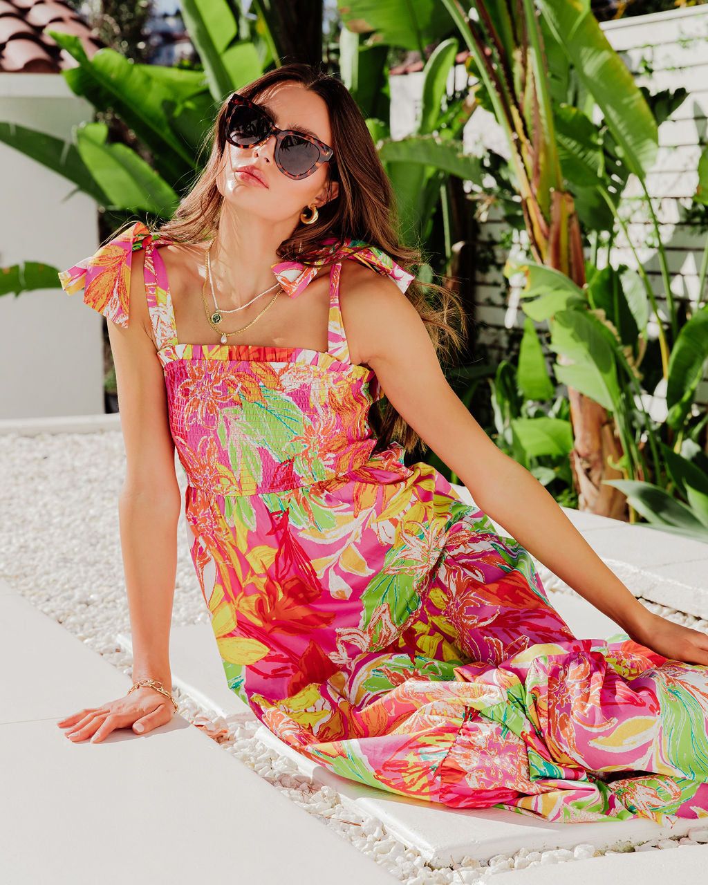 Lost In The Tropics Printed Smocked Cotton Maxi Dress - FINAL SALE sold by Vici product image thumbnail 7