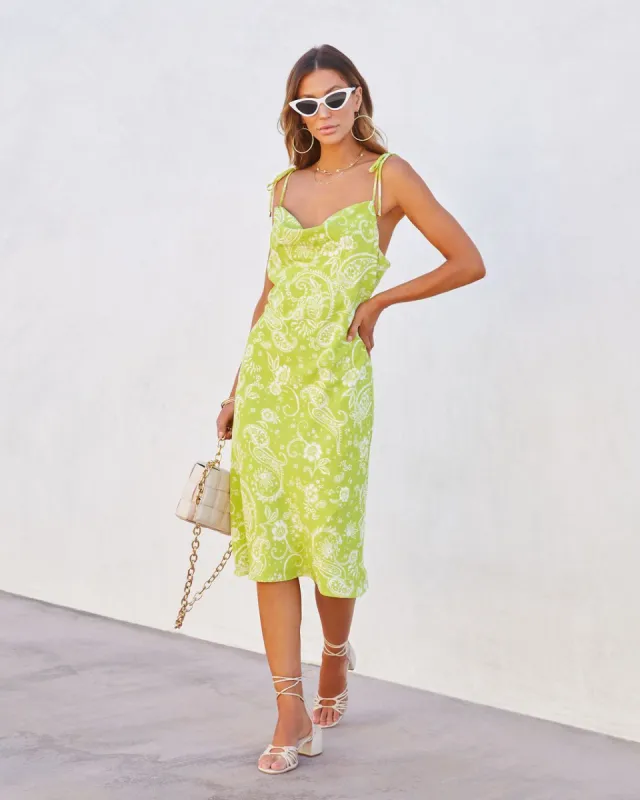 Juniper Paisley Cowl Neck Midi Dress sold by Vici