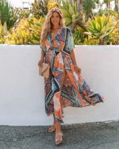 Syke Paisley Print Slit Maxi Dress - FINAL SALE sold by Vici