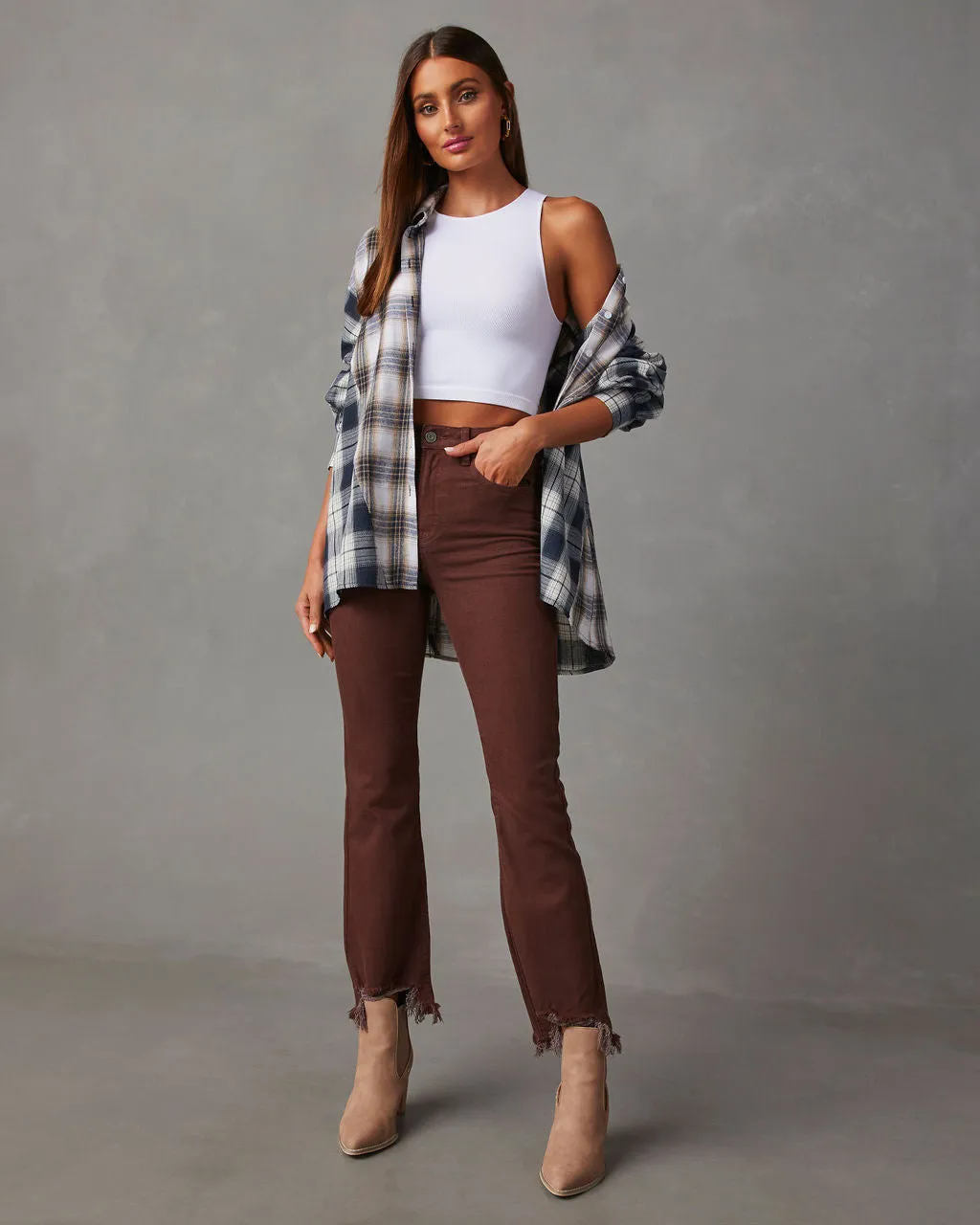 Leonard Cropped High Rise Distressed Jeans sold by Vici