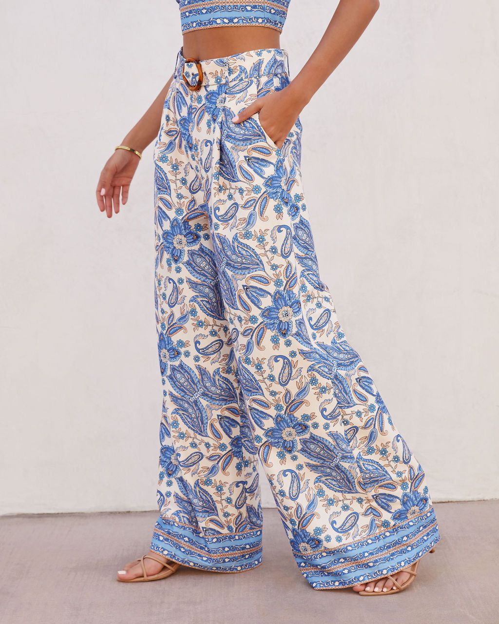 Santorini Belted Pocketed Wide Leg Pants sold by Vici product image thumbnail 2
