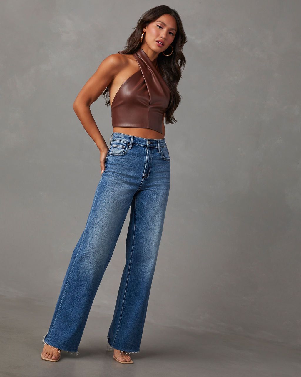 Kesha Faux Leather Halter Crop Top - Brown sold by Vici product image thumbnail 5