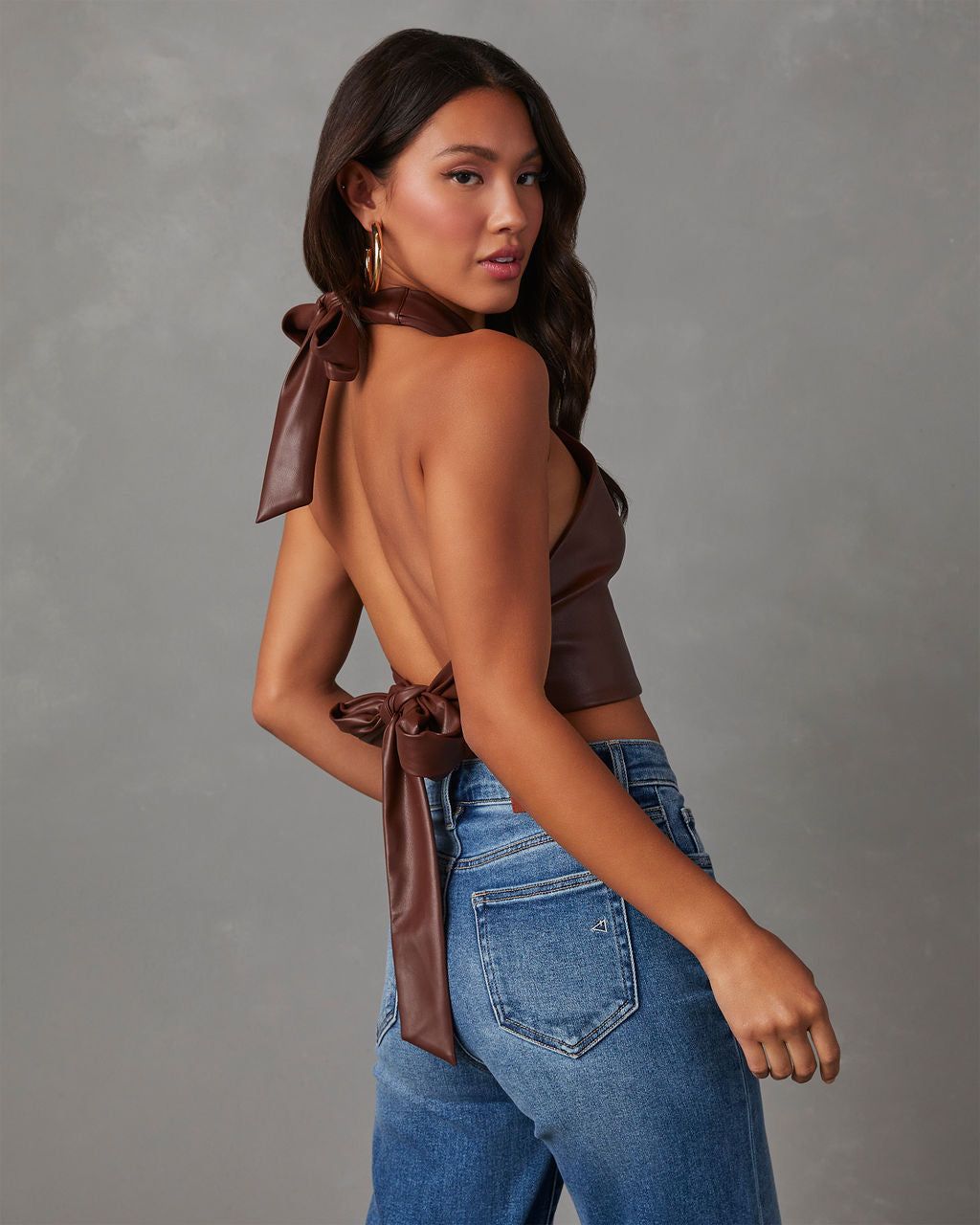 Kesha Faux Leather Halter Crop Top - Brown sold by Vici product image thumbnail 4