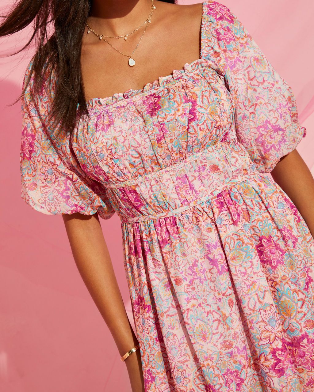 Garden Party Cotton Puff Sleeve Midi Dress sold by Vici product image thumbnail 3