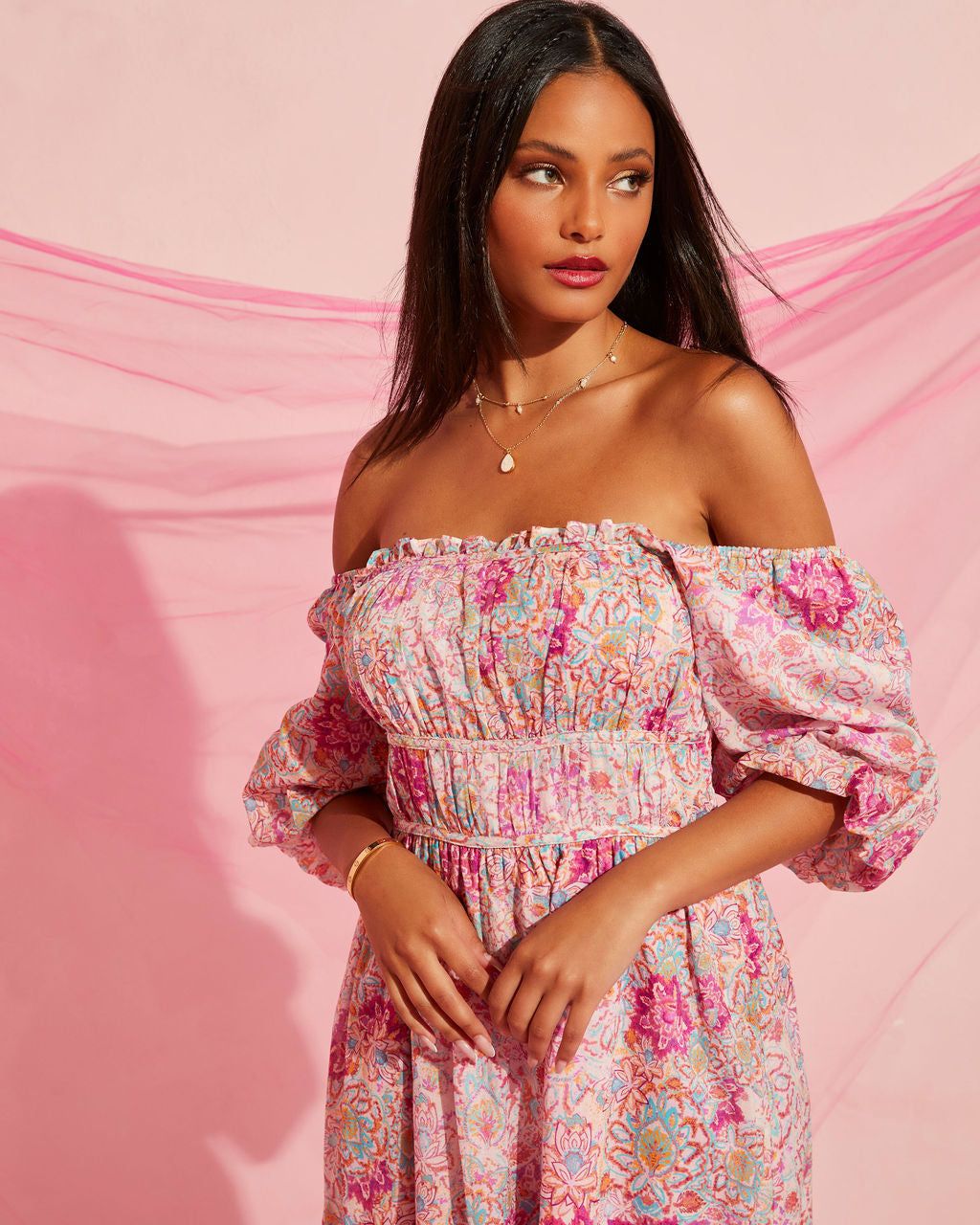 Garden Party Cotton Puff Sleeve Midi Dress sold by Vici product image thumbnail 5