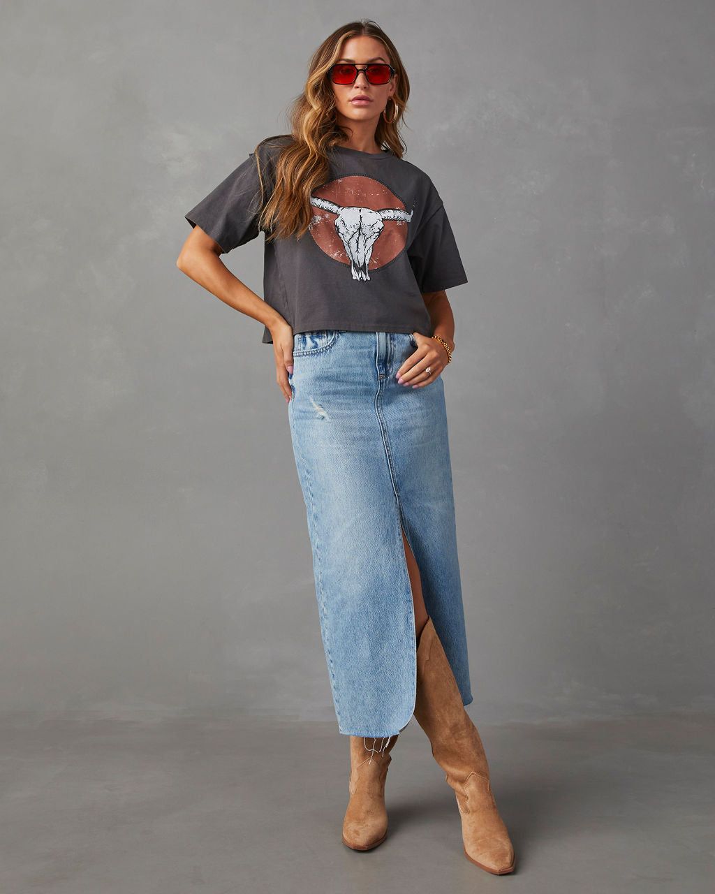 Western Cow Skull Graphic Tee - Charcoal sold by Vici product image thumbnail 6