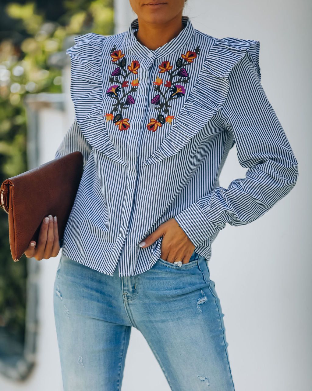 Elula Cotton Embroidered Striped Button Down Top - FINAL SALE sold by Vici product image thumbnail 5