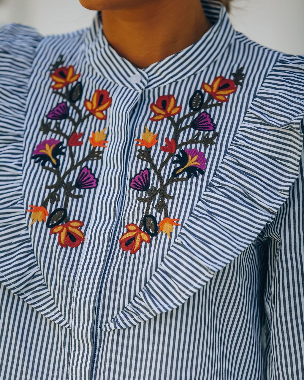 Elula Cotton Embroidered Striped Button Down Top - FINAL SALE sold by Vici product image thumbnail 4