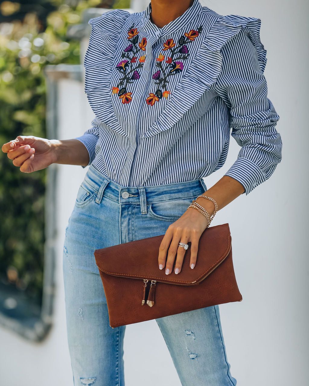 Elula Cotton Embroidered Striped Button Down Top - FINAL SALE sold by Vici product image thumbnail 3