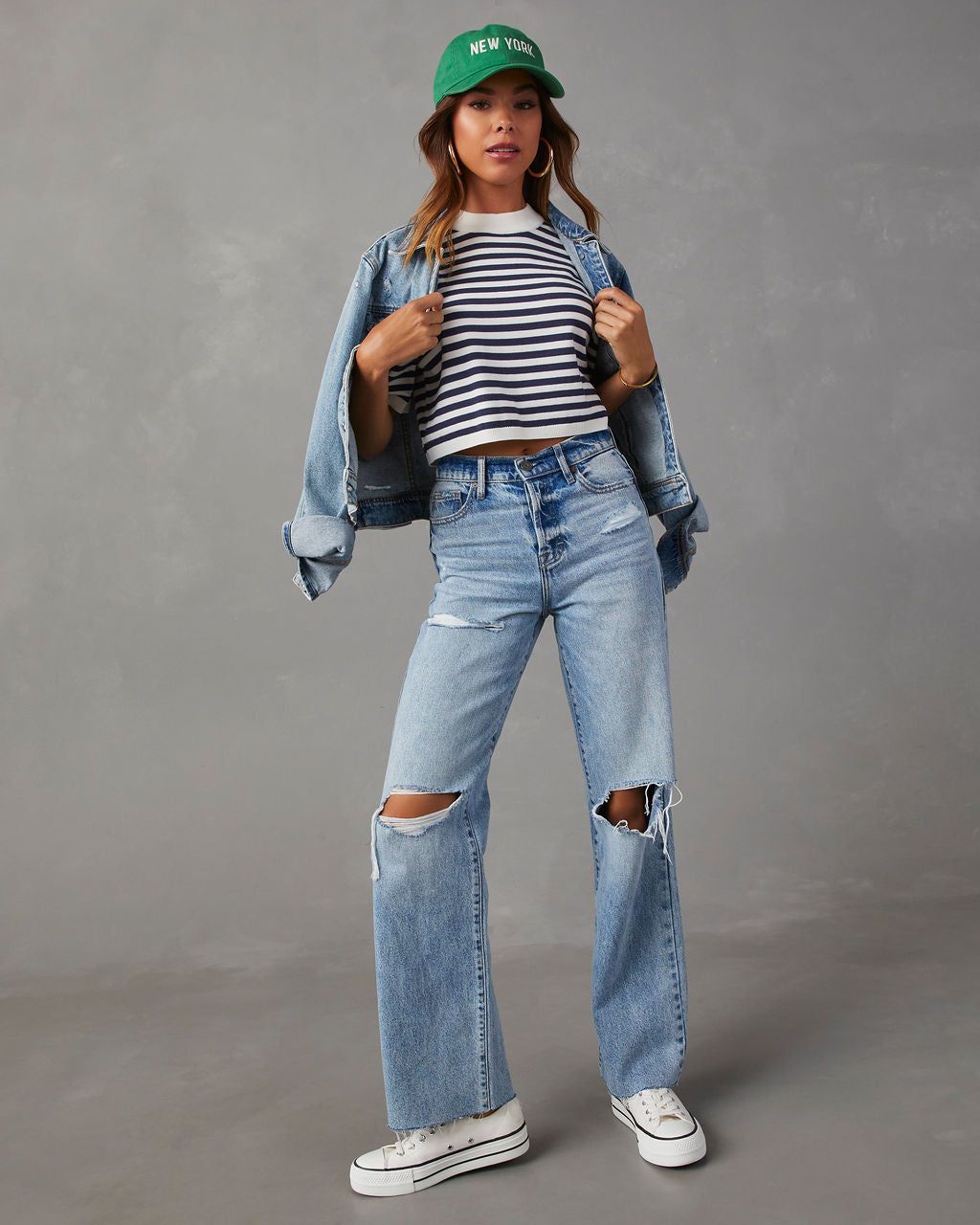 Waterford Striped Short Sleeve Crop Top - White/Navy - SALE sold by Vici product image thumbnail 5