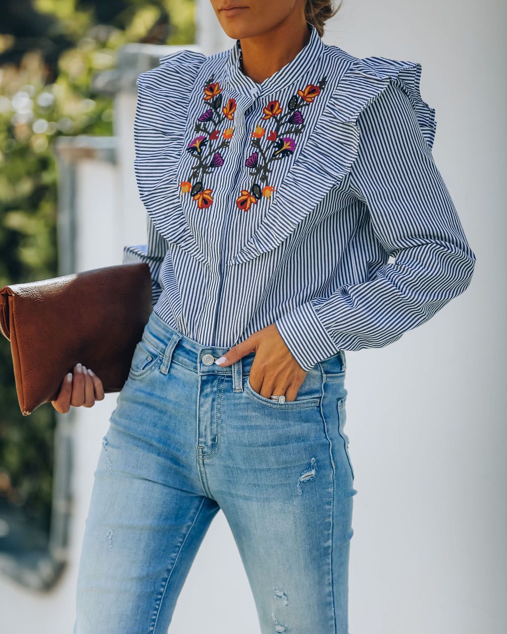 Elula Cotton Embroidered Striped Button Down Top - FINAL SALE sold by Vici product image thumbnail 7