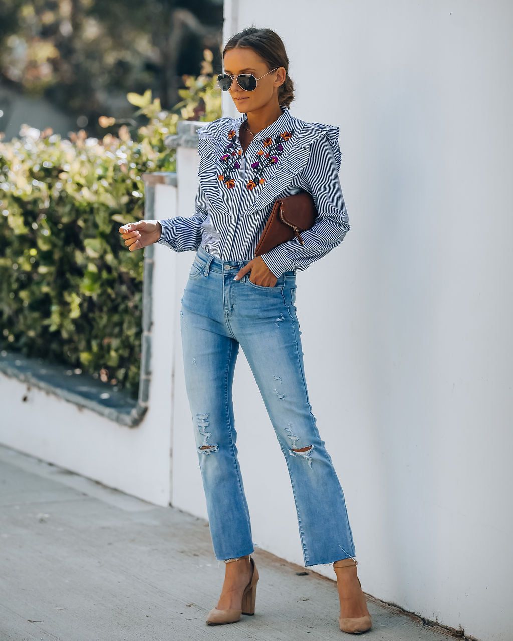 Elula Cotton Embroidered Striped Button Down Top - FINAL SALE sold by Vici product image thumbnail 10