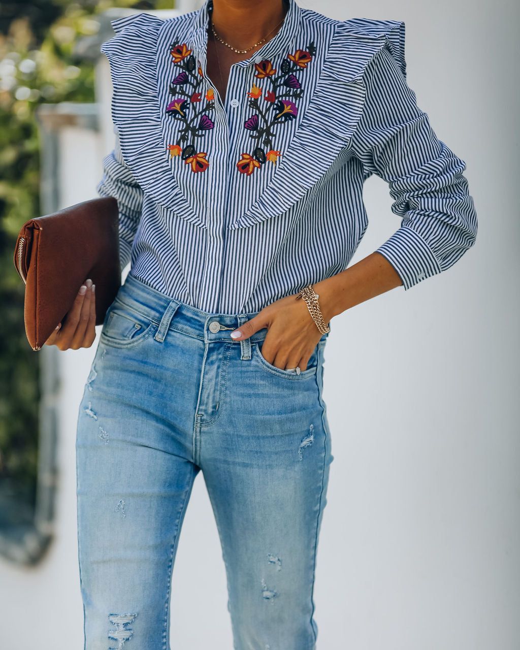 Elula Cotton Embroidered Striped Button Down Top - FINAL SALE sold by Vici product image thumbnail 9