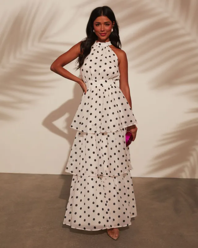 Spanish Riviera Polka Dot Tiered Maxi Dress sold by Vici