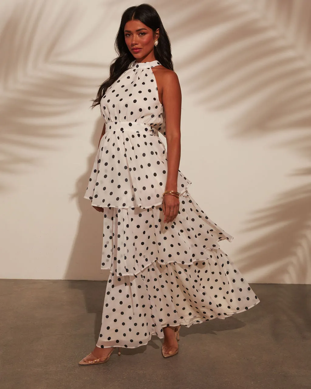 Spanish Riviera Polkadot Tiered Maxi Dress sold by Vici product image thumbnail 3