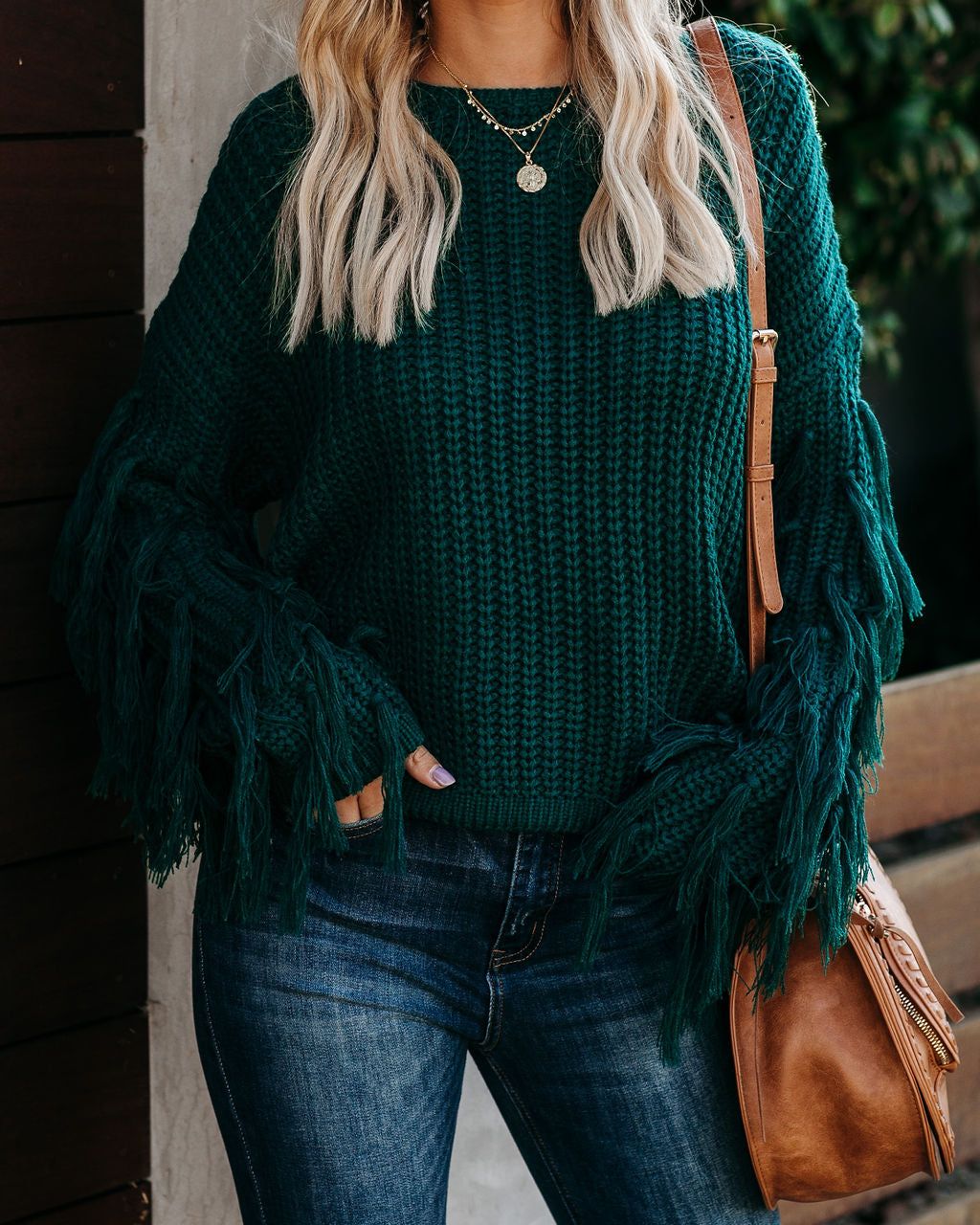 Bowman Fringe Knit Sweater - Hunter Green - FINAL SALE sold by Vici product image thumbnail 10
