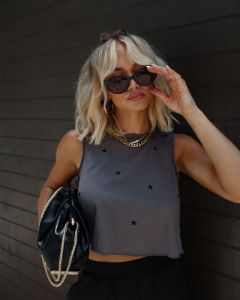 Tee It Up Cotton Crop Tank - Black - FINAL SALE sold by Vici
