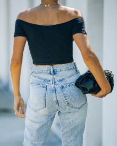 Gigi Off The Shoulder Ribbed Crop Top - Black - FINAL SALE sold by Vici