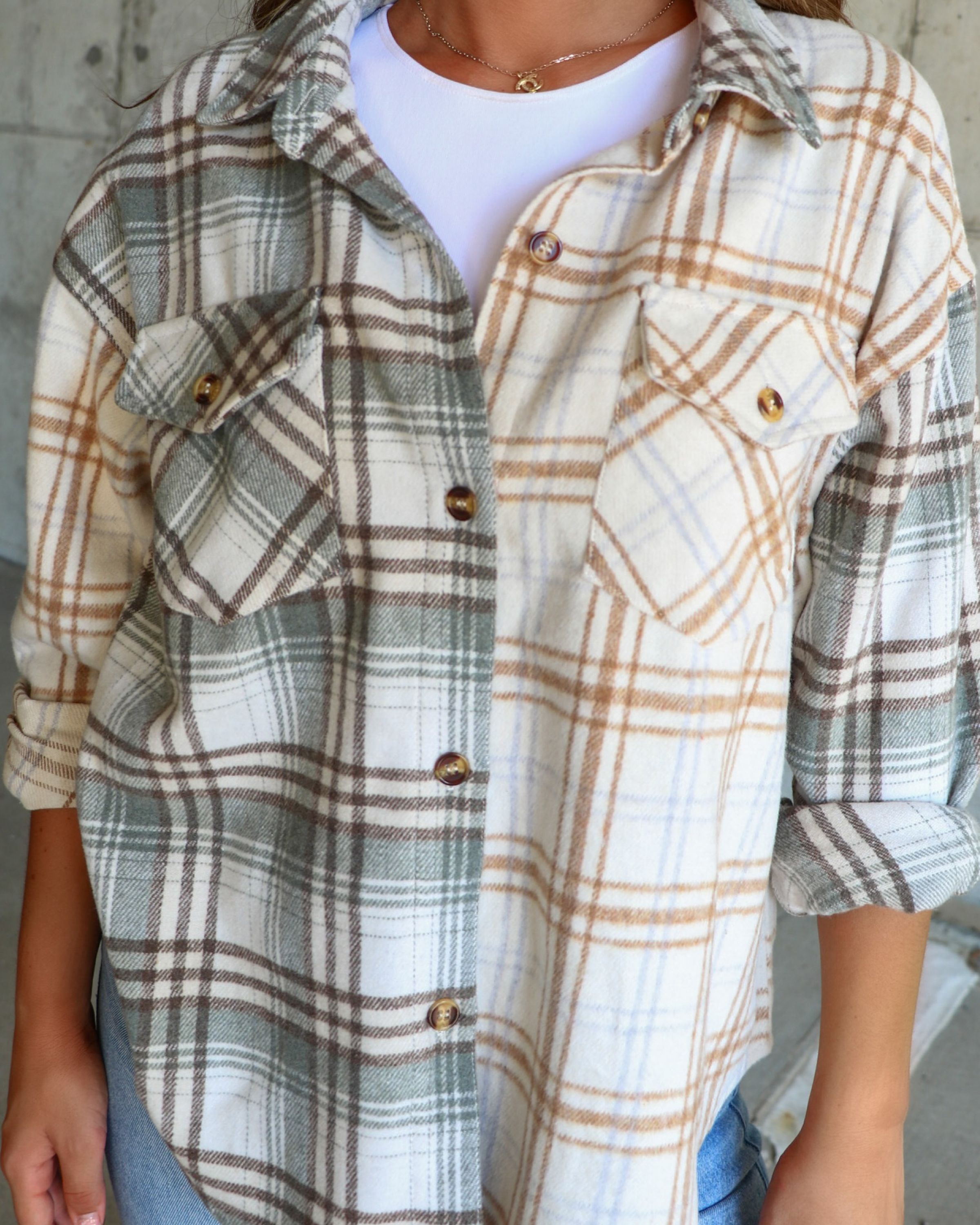 Spice Harvest Plaid Shacket - Cream sold by Vici product image thumbnail 5