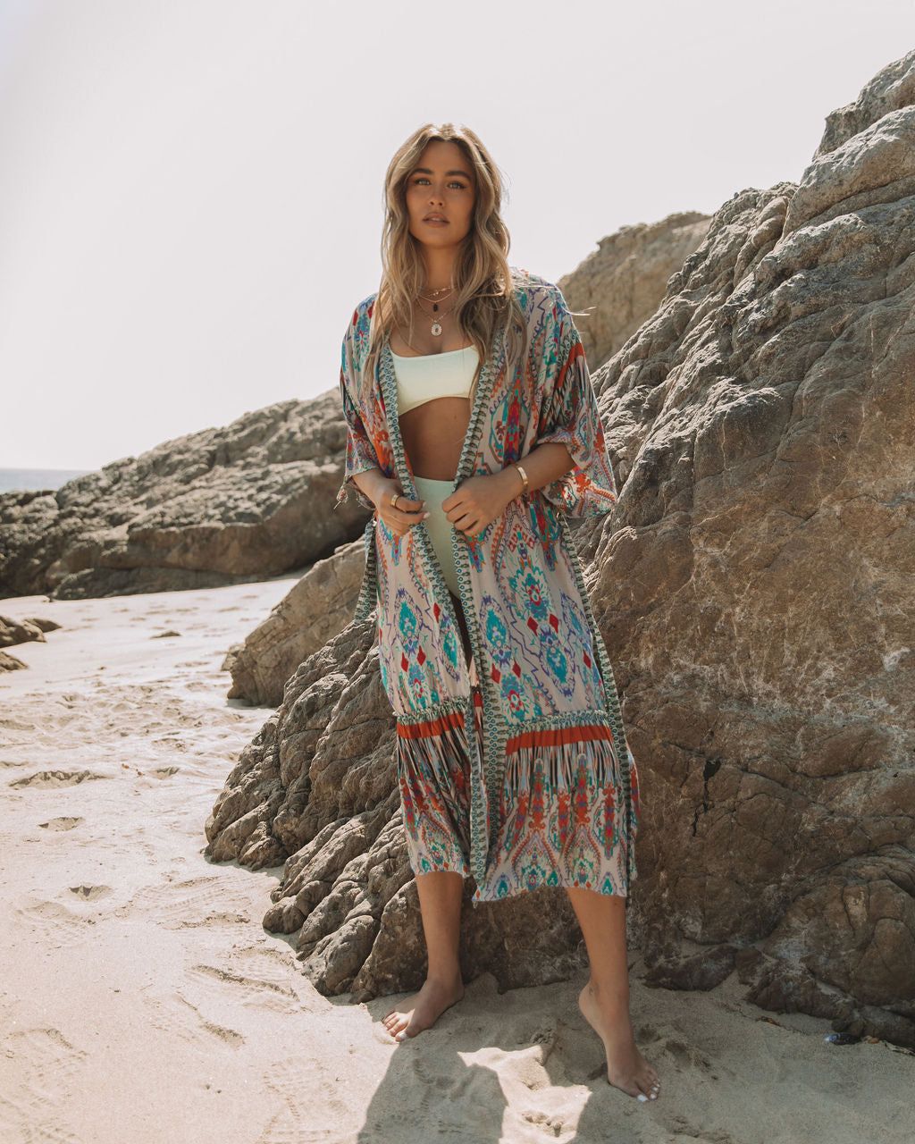 Francy Printed Duster Kimono - Grey Teal - FINAL SALE sold by Vici product image thumbnail 6