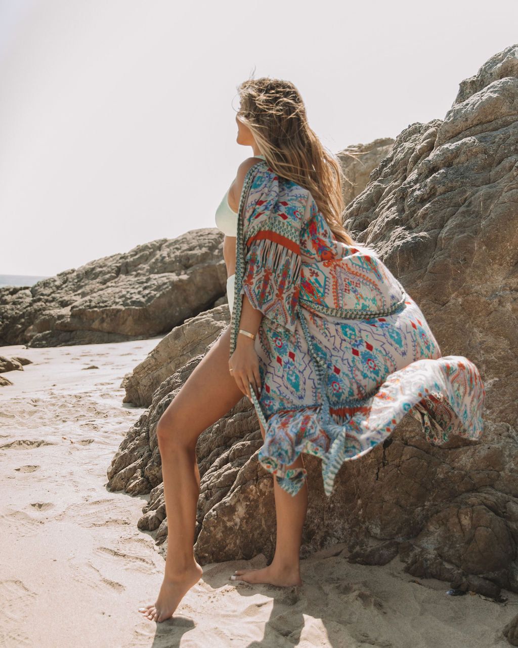 Francy Printed Duster Kimono - Grey Teal - FINAL SALE sold by Vici product image thumbnail 5