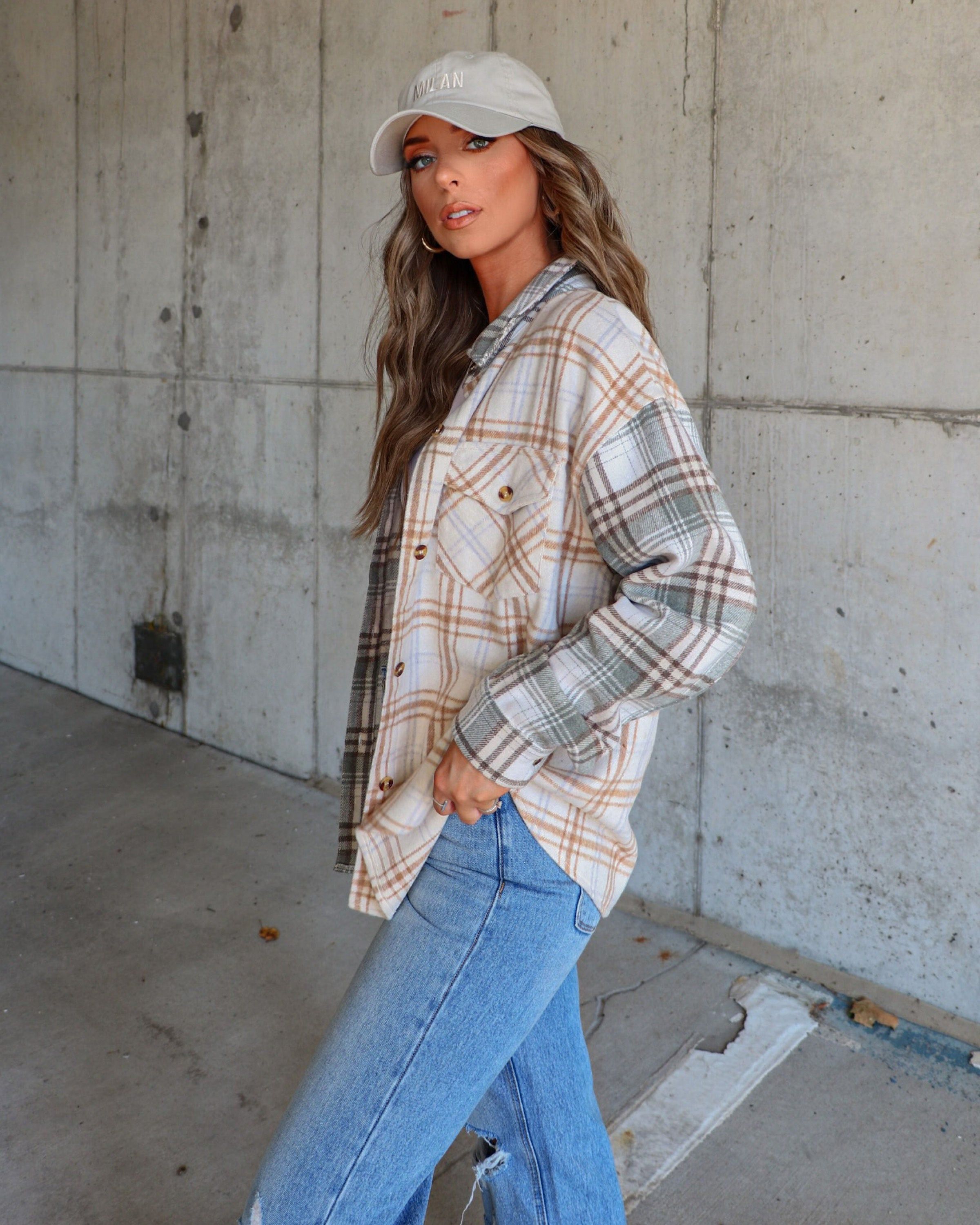 Spice Harvest Plaid Shacket - Cream sold by Vici product image thumbnail 3