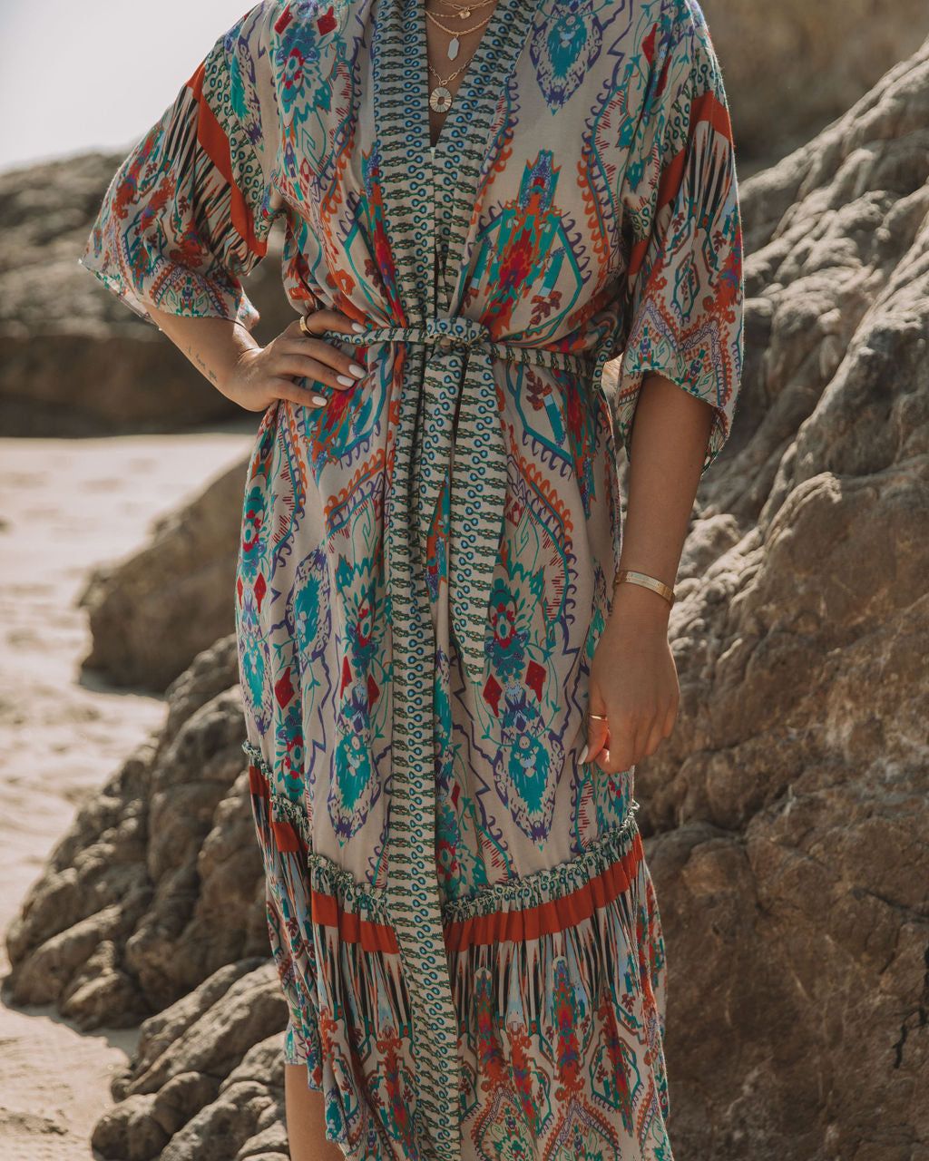 Francy Printed Duster Kimono - Grey Teal - FINAL SALE sold by Vici product image thumbnail 4