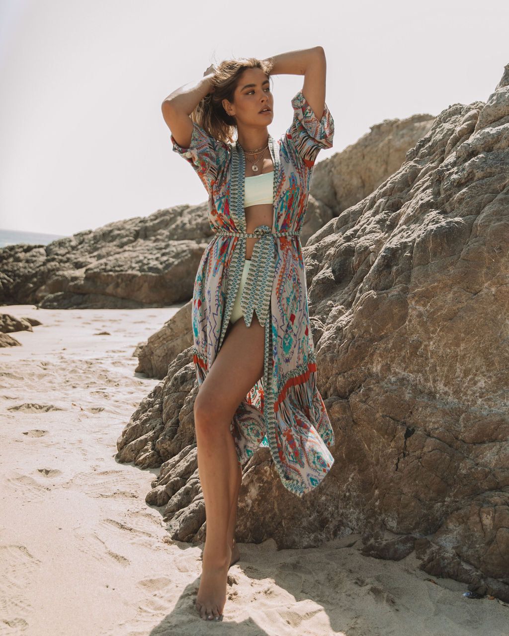 Francy Printed Duster Kimono - Grey Teal - FINAL SALE sold by Vici product image thumbnail 3
