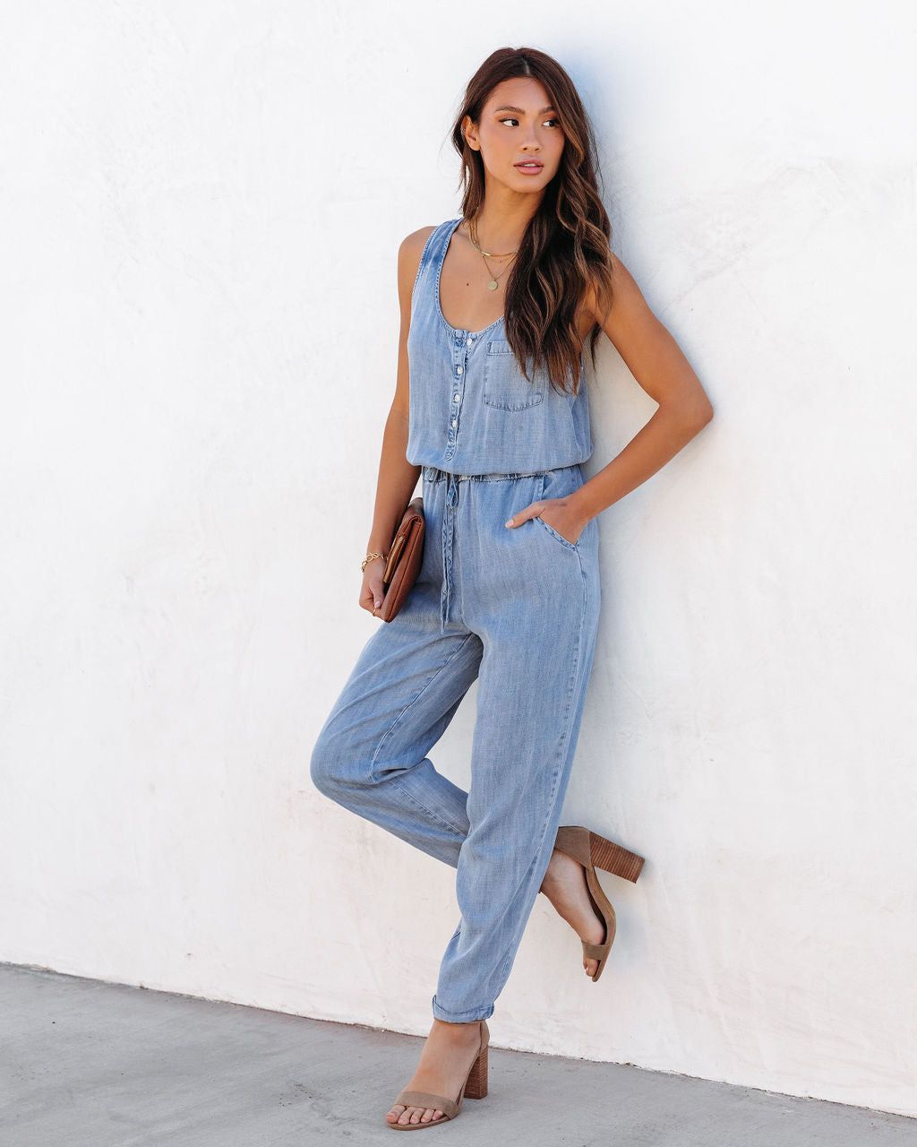 Courtney Tencel Pocketed Jumpsuit sold by Vici