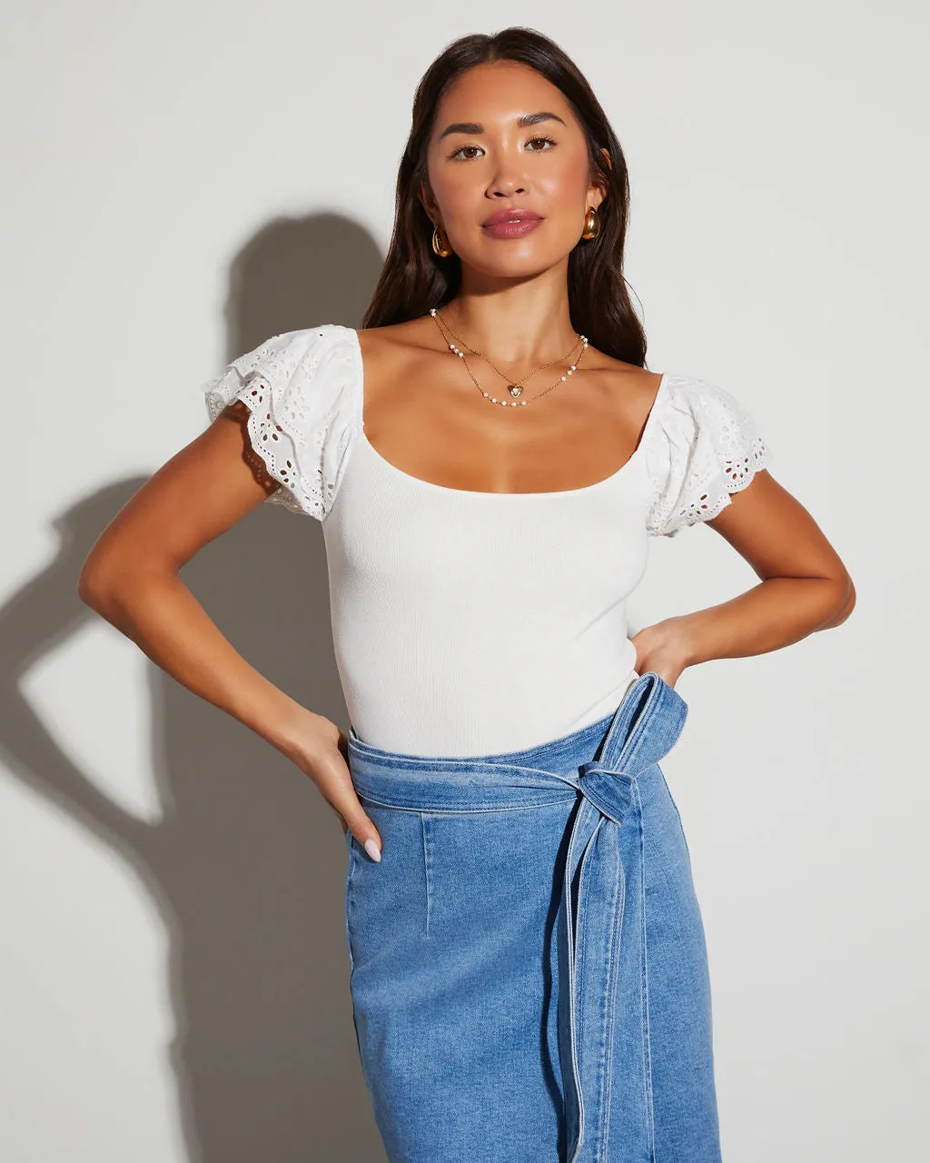 Sadie Eyelet Short Sleeve Top sold by Vici product image thumbnail 5