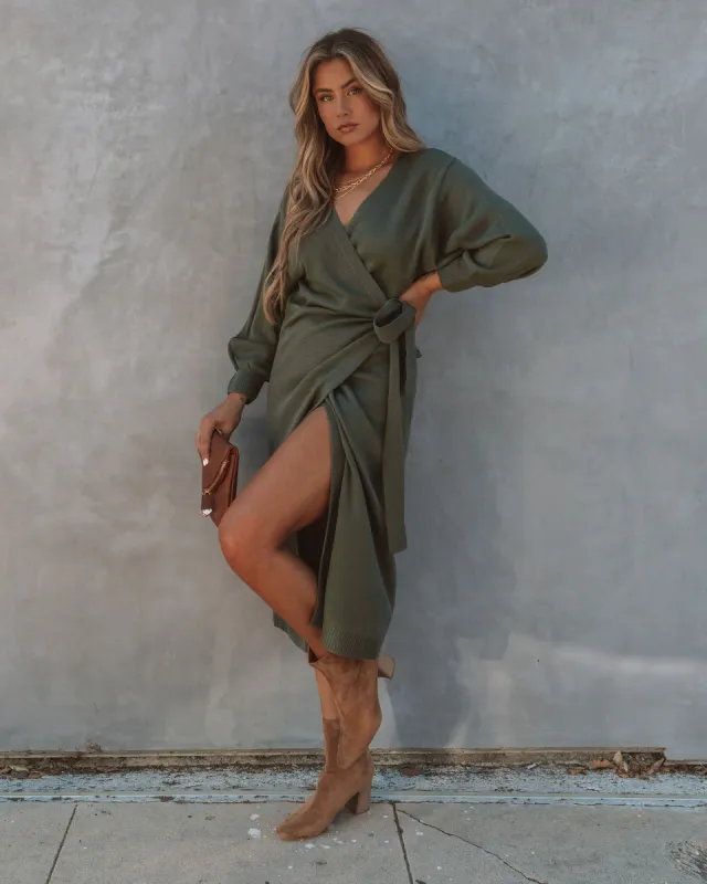 Paloma Wrap Knit Midi Dress - Olive - Final Sale sold by Vici