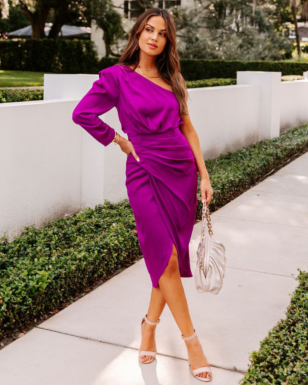 Suri Satin One Shoulder Midi Dress - Orchid - FINAL SALE sold by Vici product image thumbnail 8