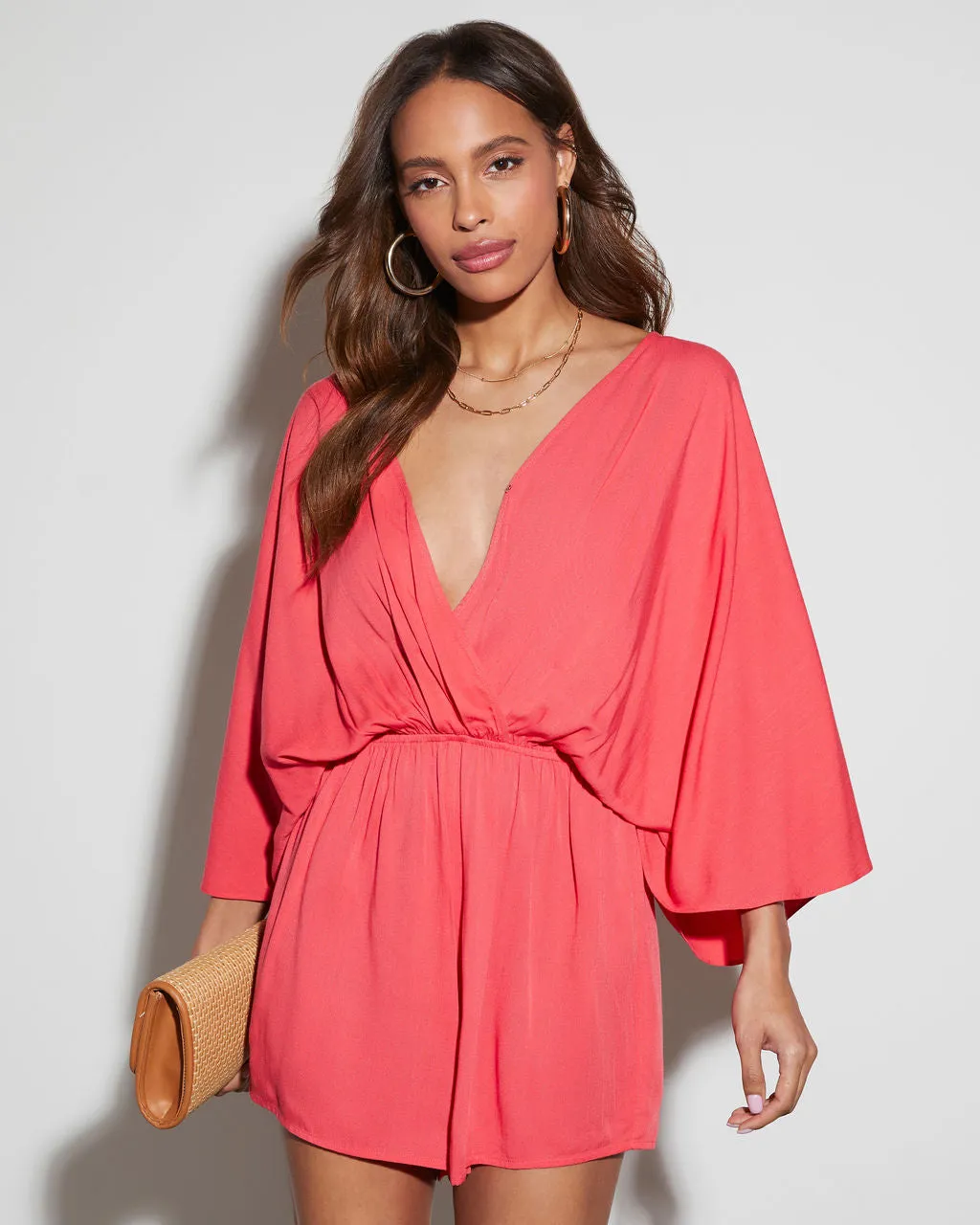 Lorena V-Neck Fitted Waist Romper sold by Vici