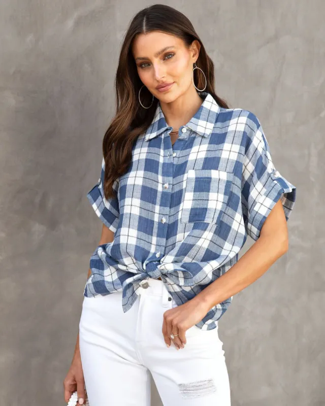 Everleigh Cotton Plaid Front Tie Top sold by Vici
