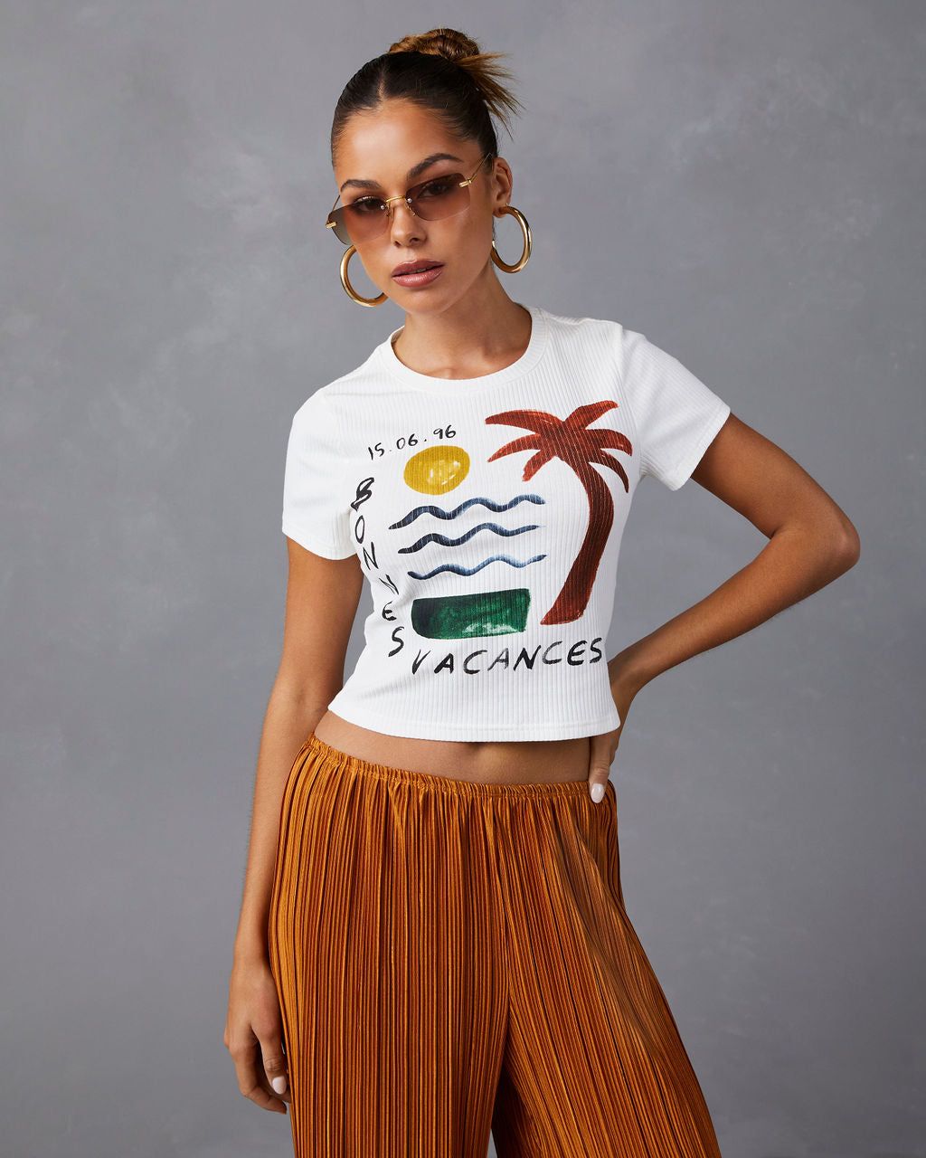 Bonnes Vacances Cropped Tee - White - FINAL SALE sold by Vici product image thumbnail 4