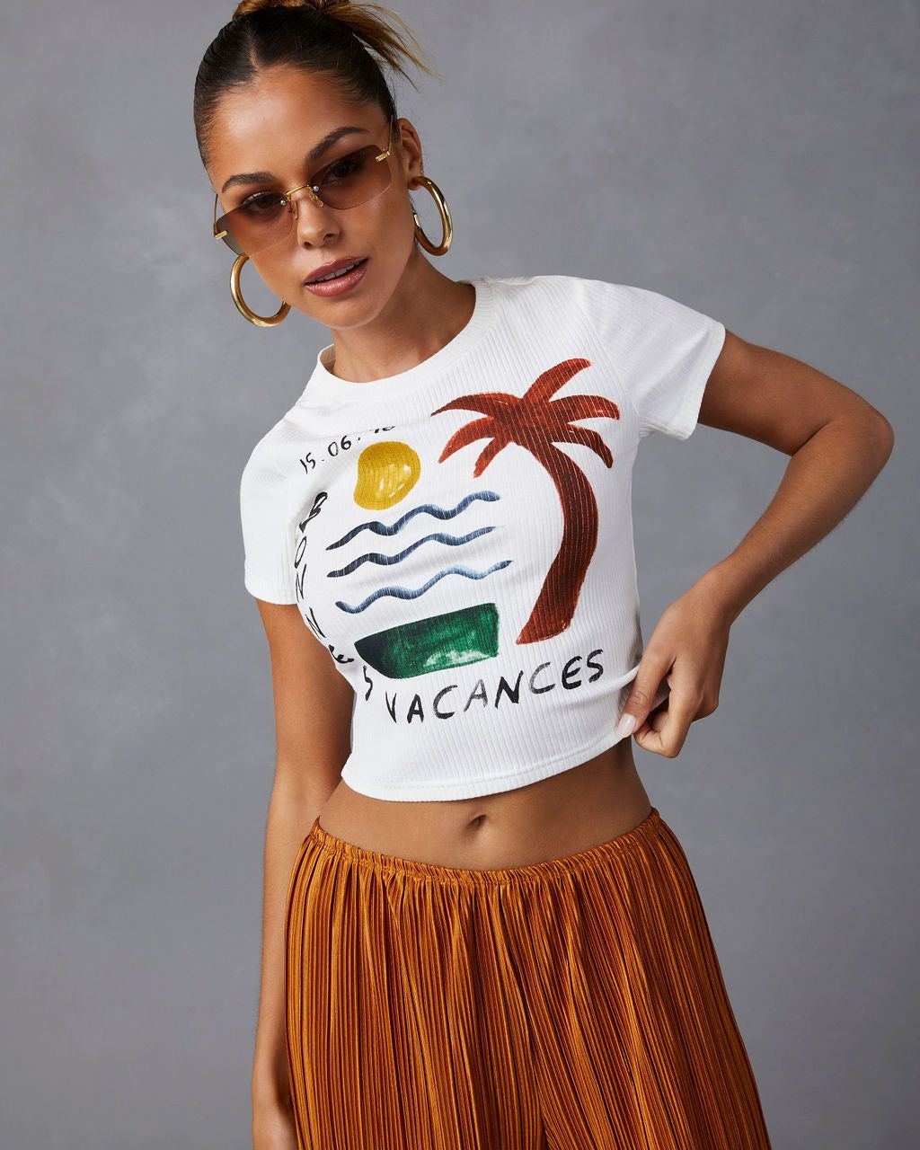 Bonnes Vacances Cropped Tee - White - FINAL SALE sold by Vici