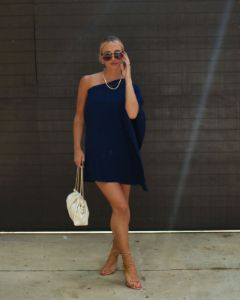 Side To Side One Shoulder Statement Dress - Navy - SALE sold by Vici
