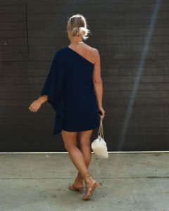 Side To Side One Shoulder Statement Dress - Navy - SALE sold by Vici