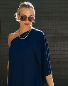 Side To Side One Shoulder Statement Dress - Navy - SALE sold by Vici