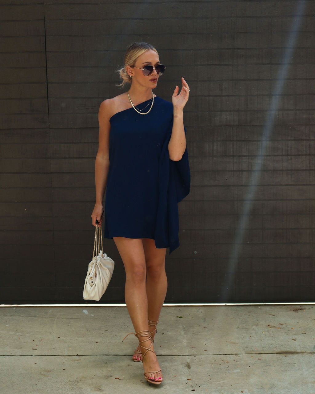 Side To Side One Shoulder Statement Dress - Navy - SALE sold by Vici